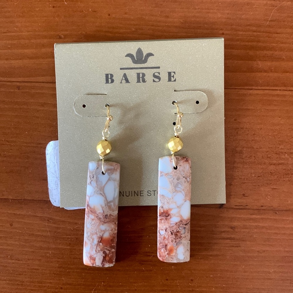Barse Gold Tone Drop Earrings W/ Natural Stones